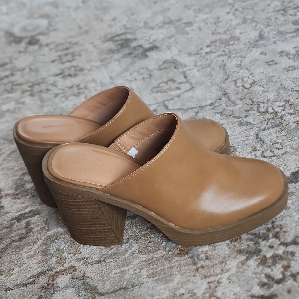 Universal Thread Womens Tess Platform Mule Heels Camel Tan Color Size 7 - Picture 2 of 6